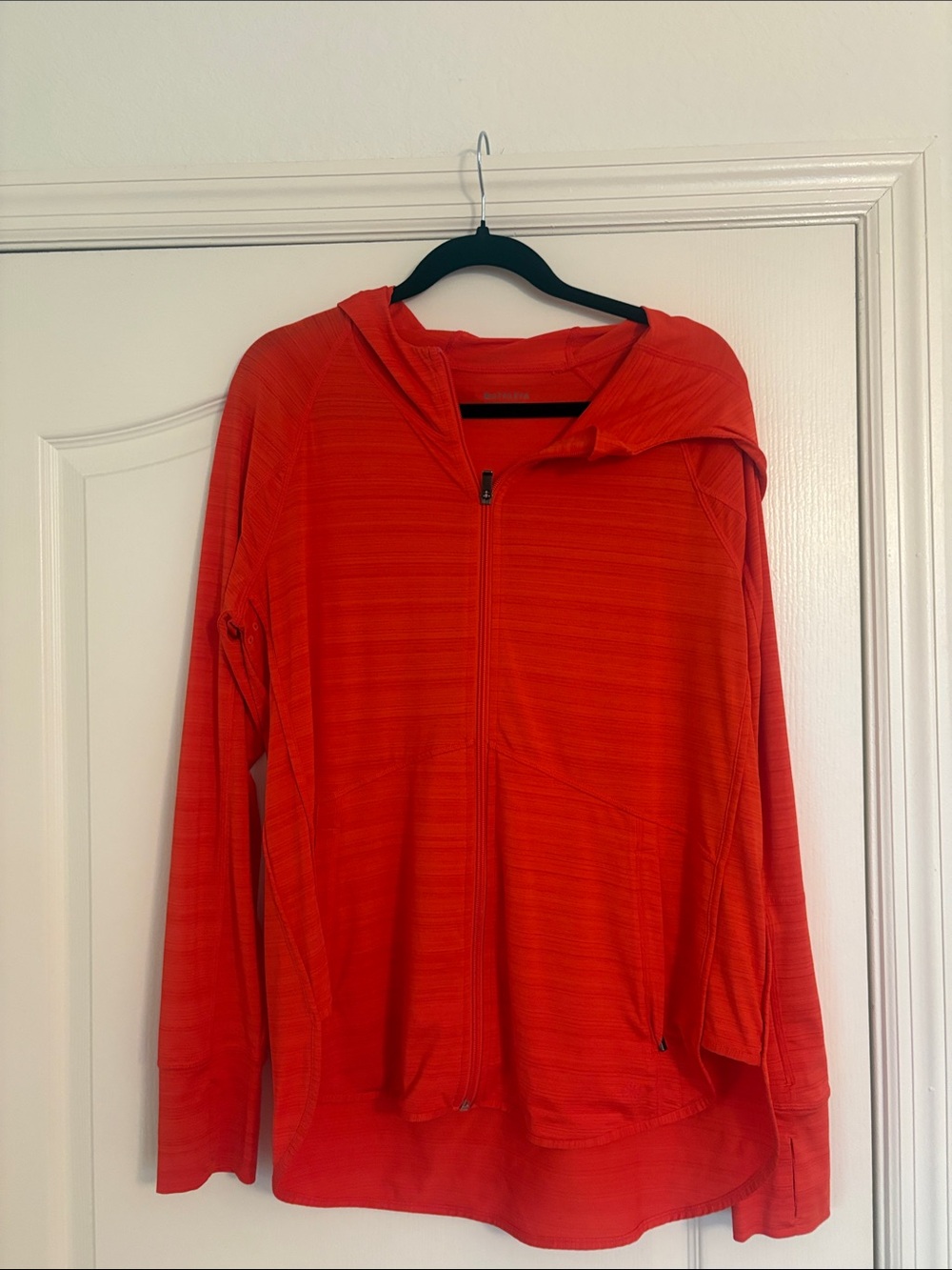 Athleta Red/Orange Hooded Zip-Up Sweatshirt